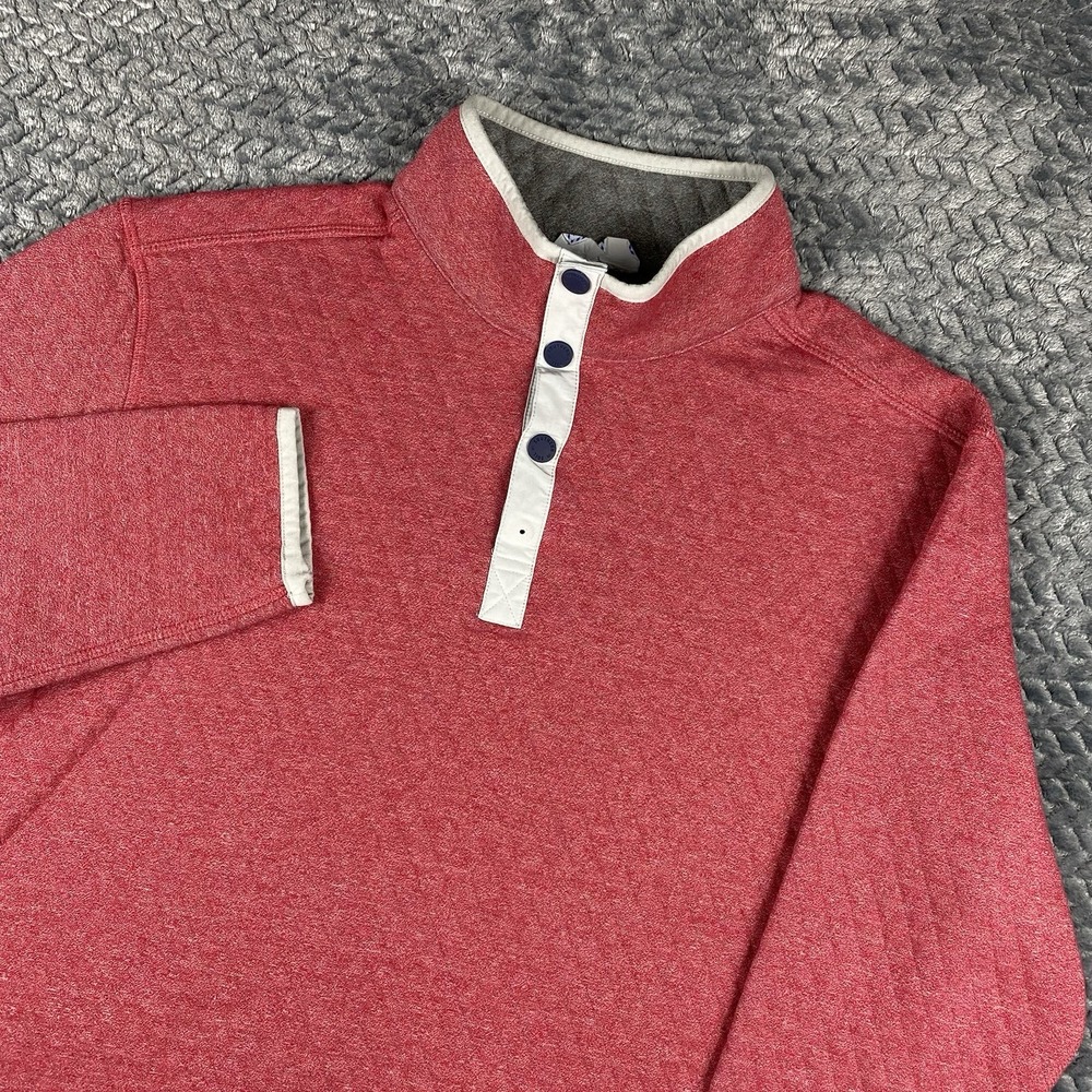 Southern Tide Mens Size Large Red Grey Quilted Quarter Snap Pullover Preppy
